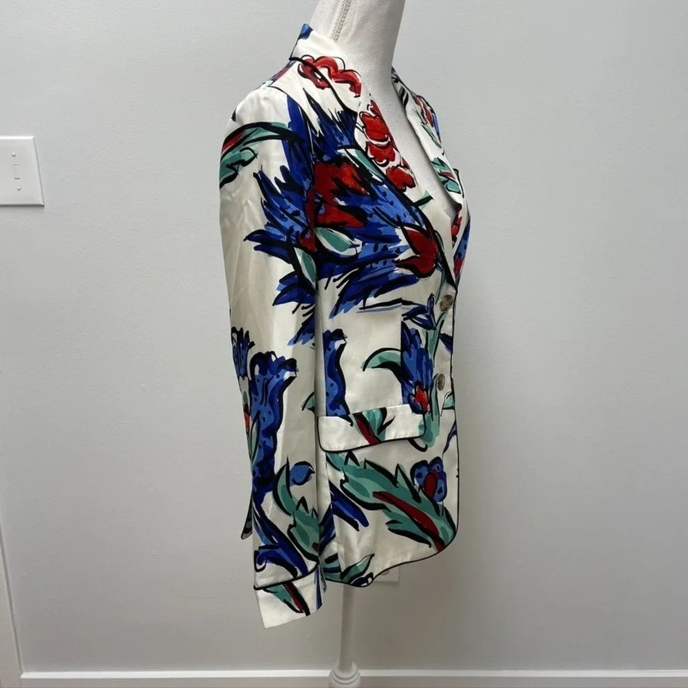 Tory Burch Blazer Jacket Womens 4 Women Multicolor‎ Floral Silk Bold Designer